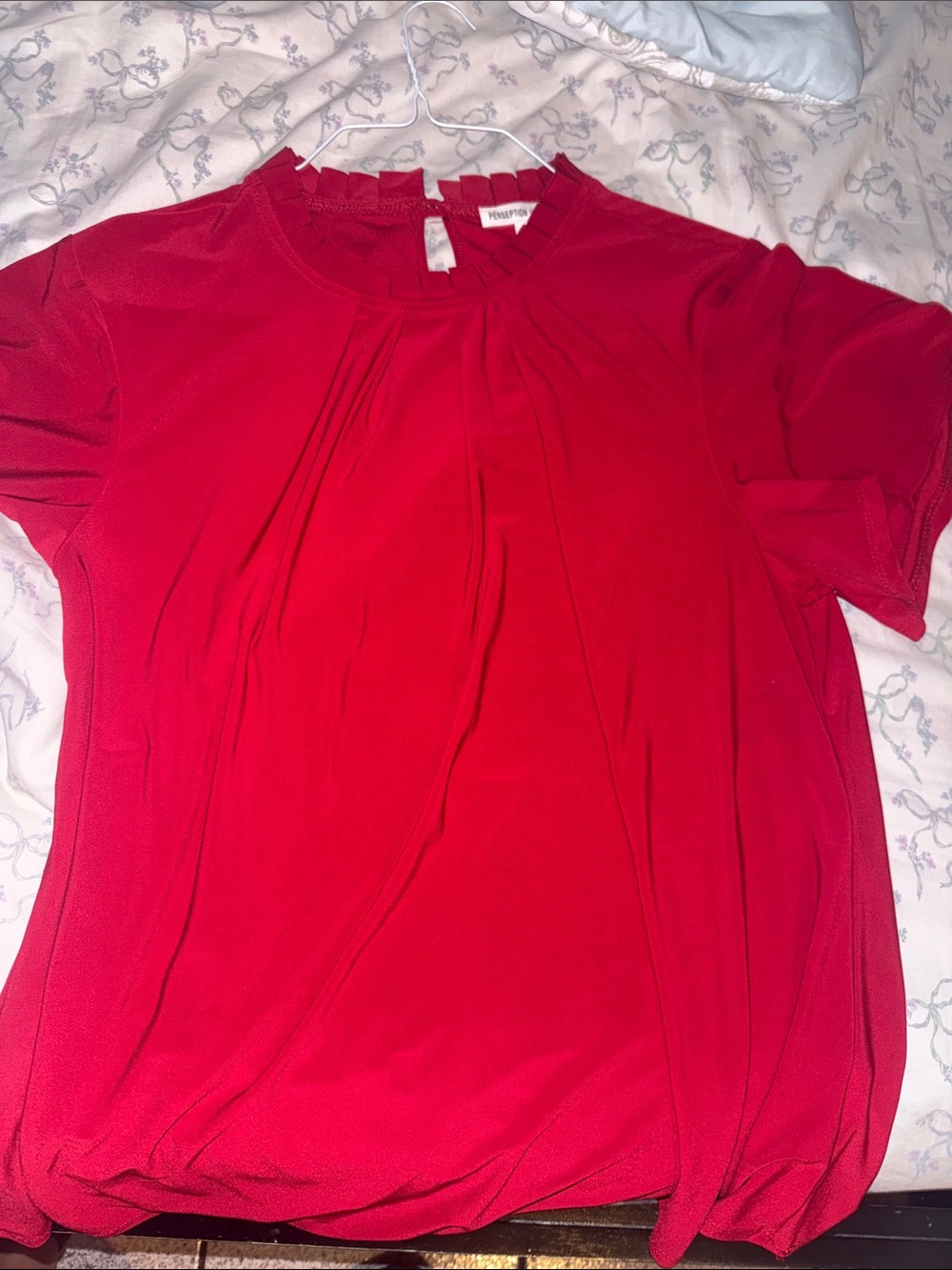 PerSeption Concept Red Short-Sleeve Pleated Blouse